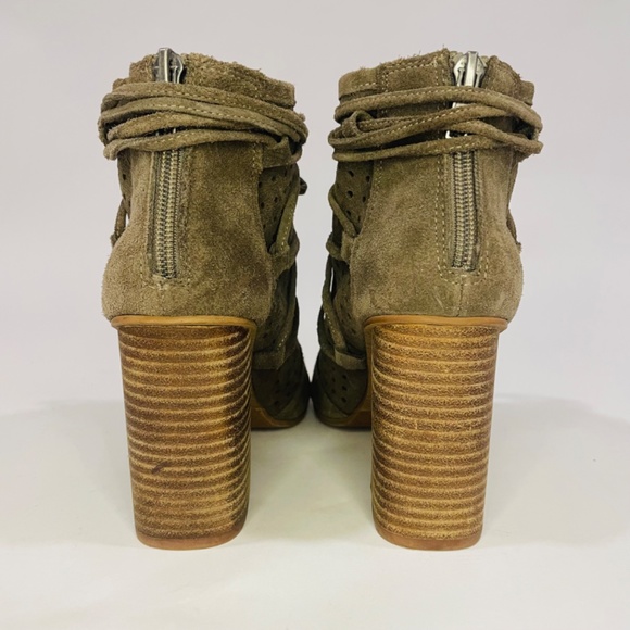Very Volatile Booties Taupe Suede Open Toe Chunky Heel Boots Size 8 - Picture 6 of 11